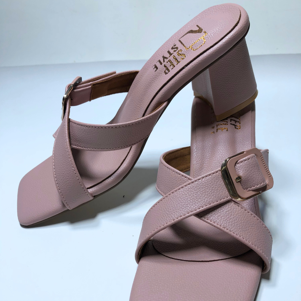Classic Criss-Cross Block Heels – Blush Pink & Midnight Black - Image 7