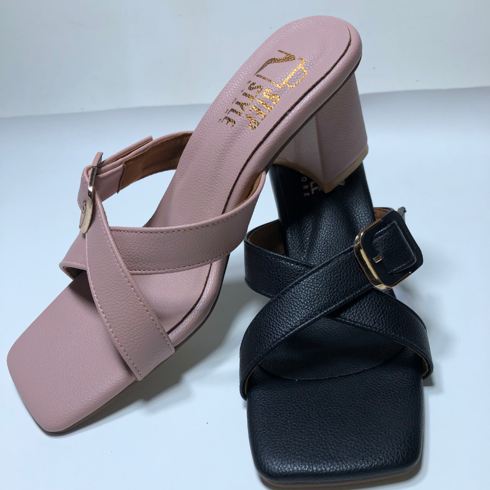 Classic Criss-Cross Block Heels – Blush Pink & Midnight Black - Image 16