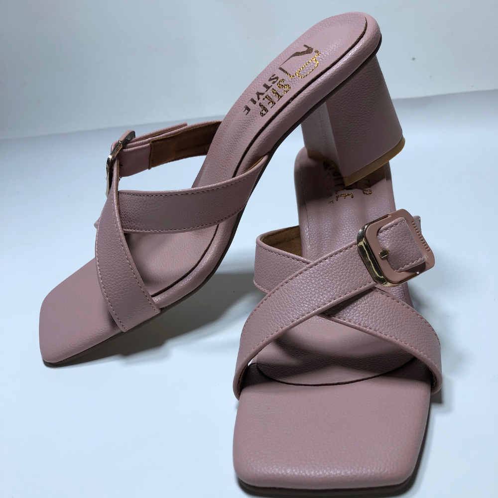 Classic Criss-Cross Block Heels – Blush Pink & Midnight Black - Image 5