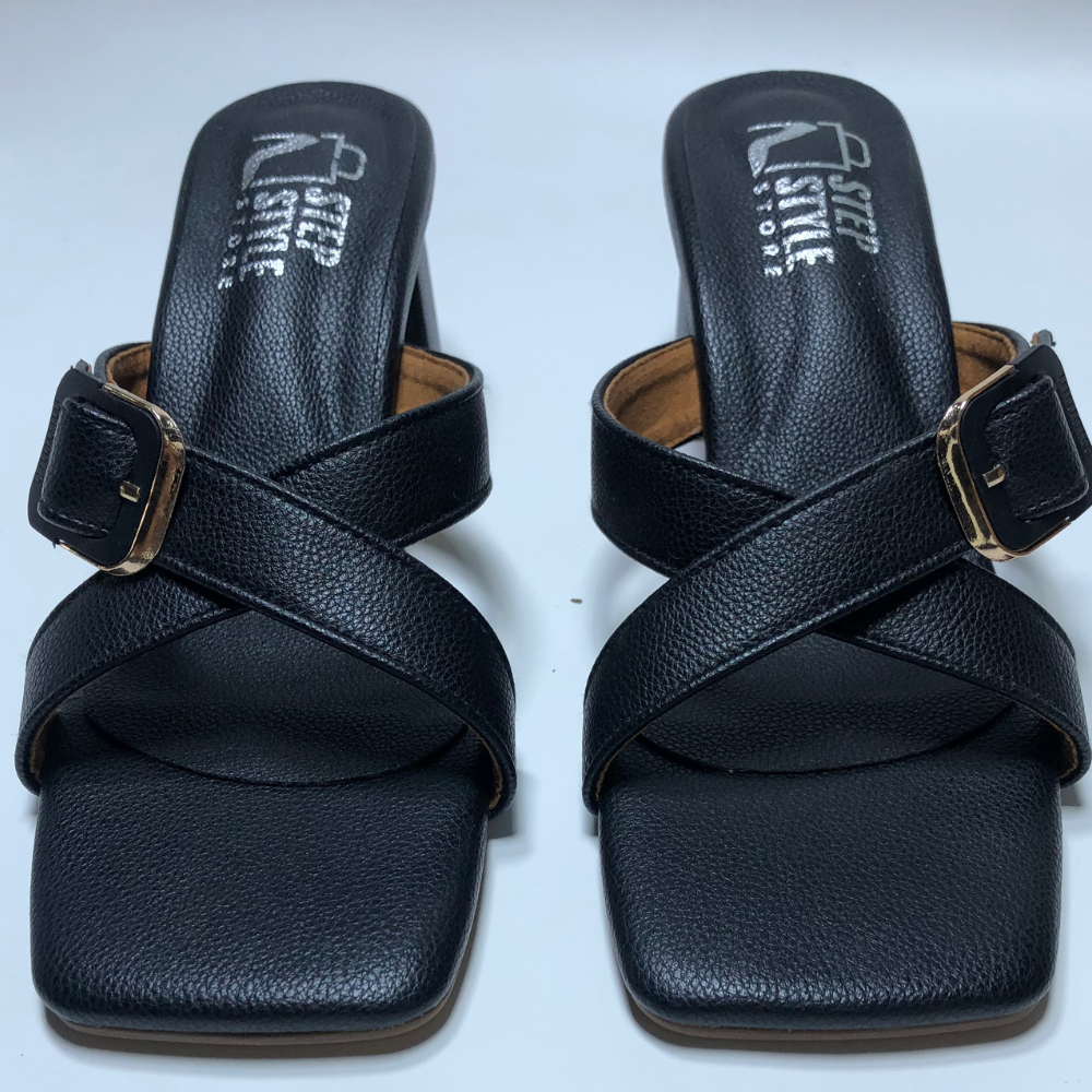 Classic Criss-Cross Block Heels – Blush Pink & Midnight Black - Image 4