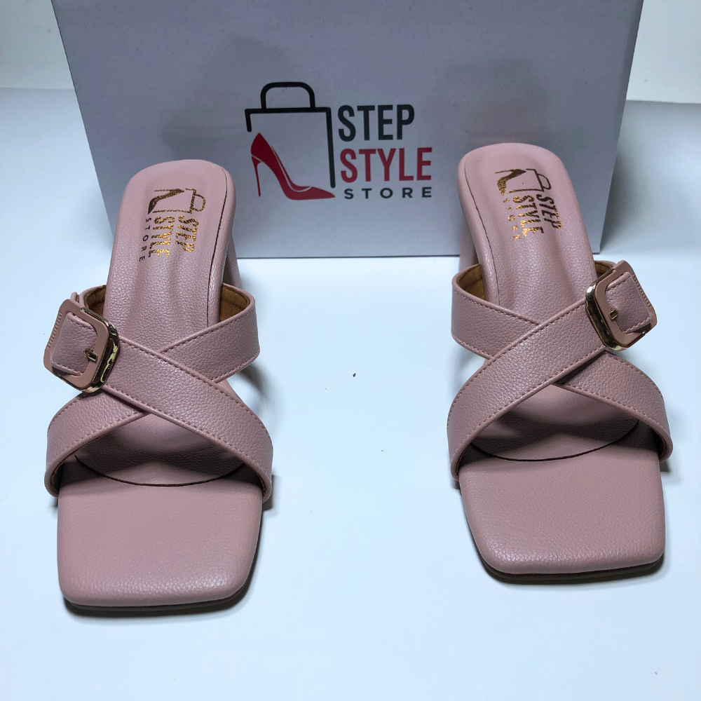 Classic Criss-Cross Block Heels – Blush Pink & Midnight Black - Image 14