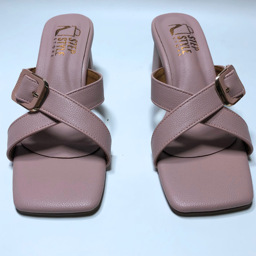 Classic Criss-Cross Block Heels – Blush Pink & Midnight Black