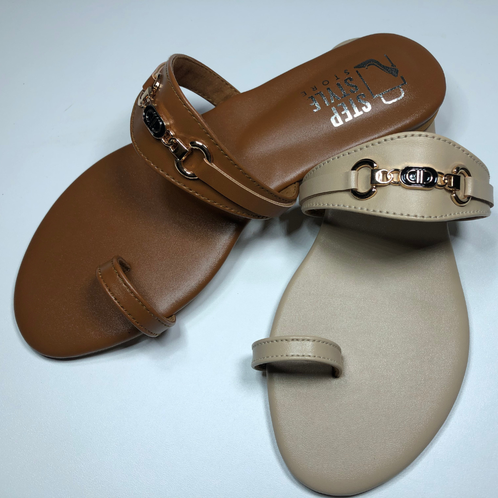 Chic Metal-Detail Toe Ring Flats Step Style Store