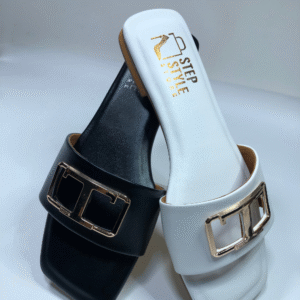 Luxury Buckle Slide Flats in Black & White | Step Style Store