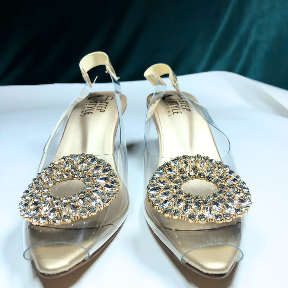 Champagne Satin Pointed-Toe Slingback Heels with Crystal Embellishment – Step Style Store - Image 2