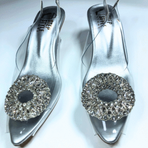 Champagne Satin Pointed-Toe Slingback Heels with Crystal Embellishment – Step Style Store