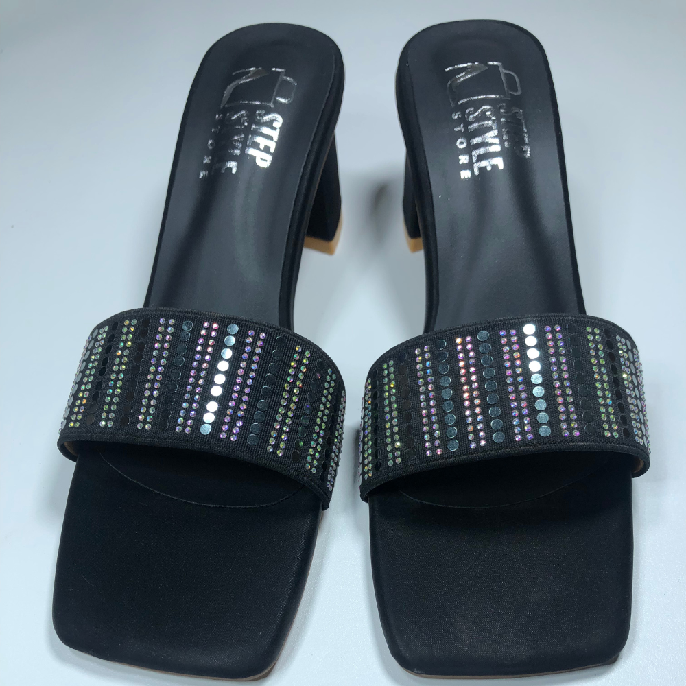 Dual-Tone Embellished Slip-On Block Heels – Step Style Store - Image 3