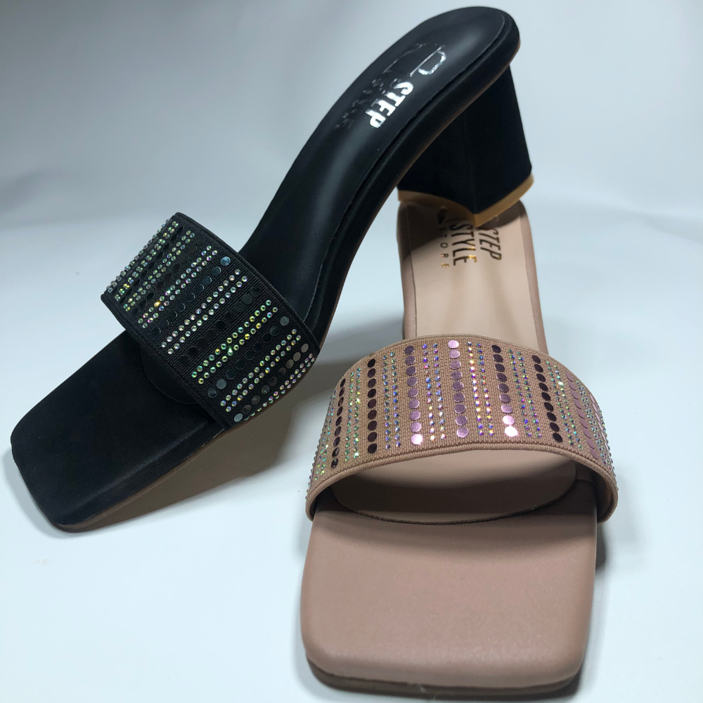 Dual-Tone Embellished Slip-On Block Heels – Step Style Store - Image 12