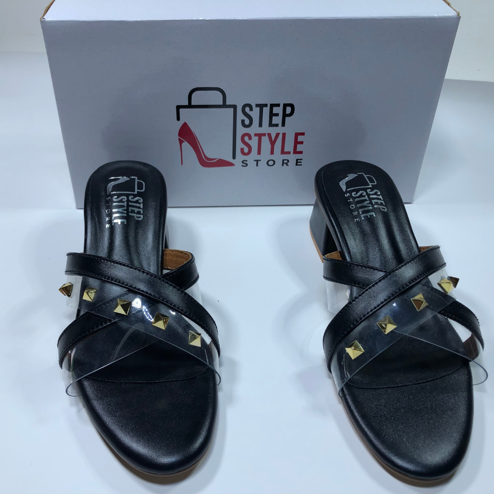 Step & Style Women’s Cross-Strap Studded Slip-Ons – Black & Tan - Image 11