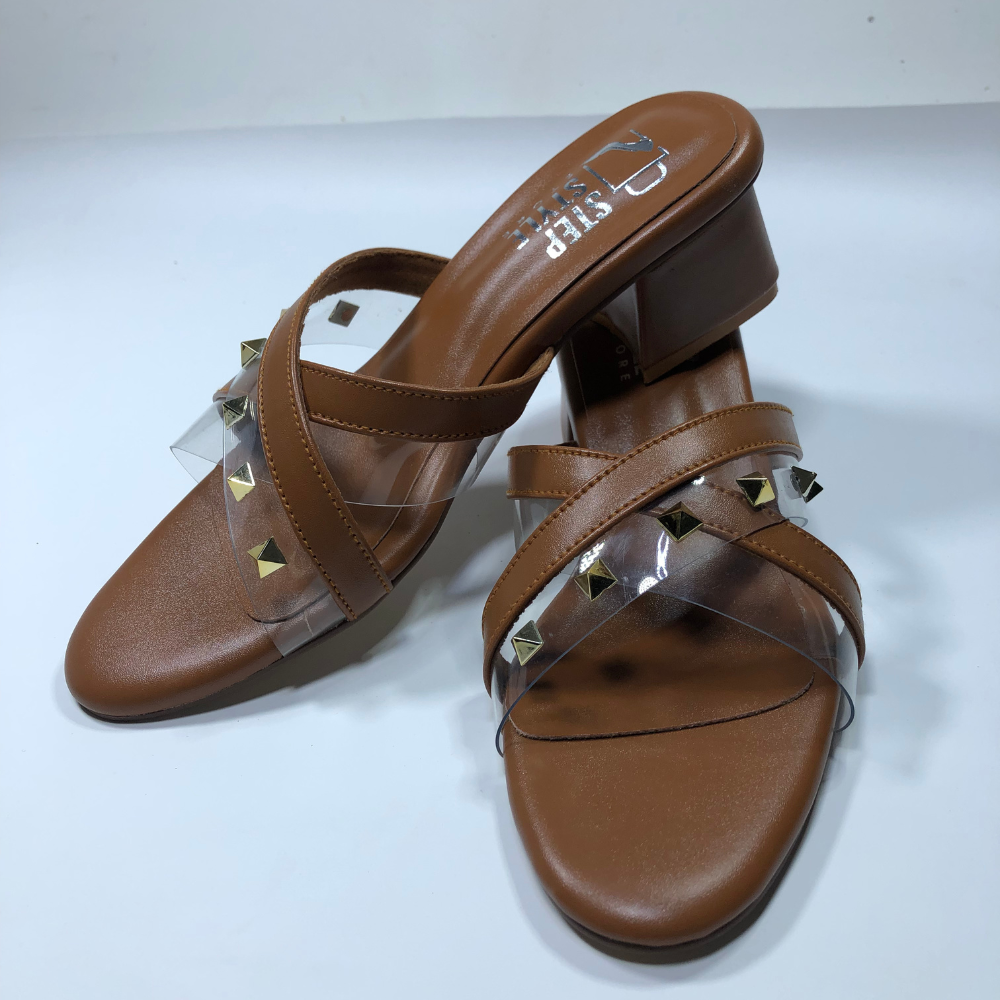 Step & Style Women’s Cross-Strap Studded Slip-Ons – Black & Tan - Image 17