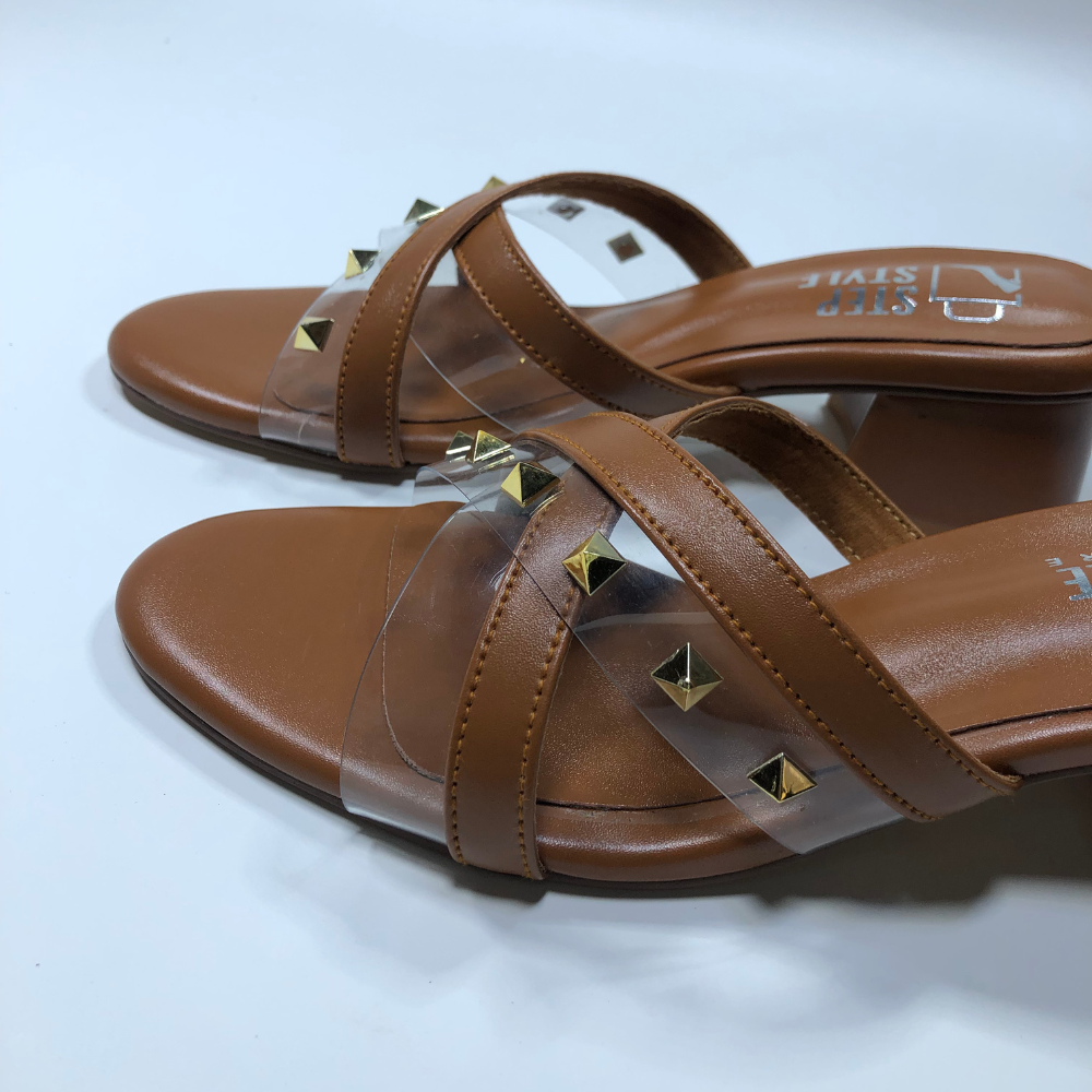 Step & Style Women’s Cross-Strap Studded Slip-Ons – Black & Tan - Image 21