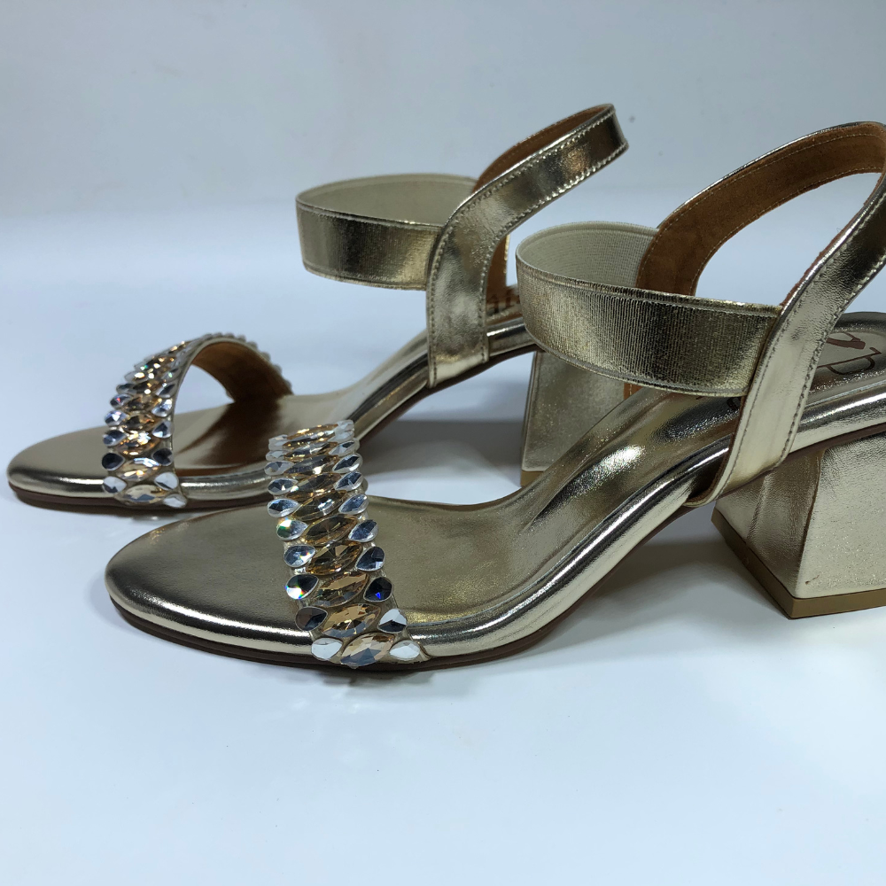 Elegant Dual-Tone Rhinestone Embellished Block Heel Sandals - Image 8