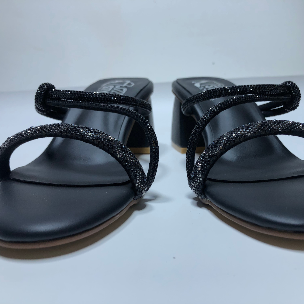 Glam Crystal Strap Heels – Black & Rose Gold - Image 3