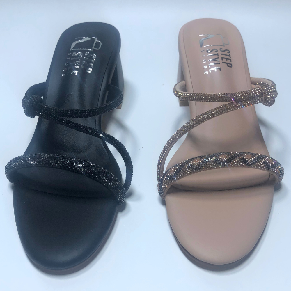 Glam Crystal Strap Heels – Black & Rose Gold - Image 15