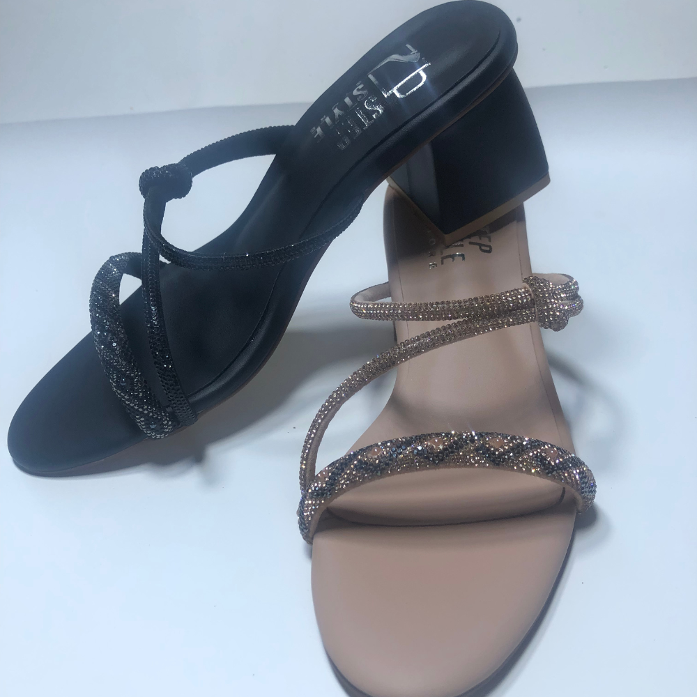 Glam Crystal Strap Heels – Black & Rose Gold - Image 16
