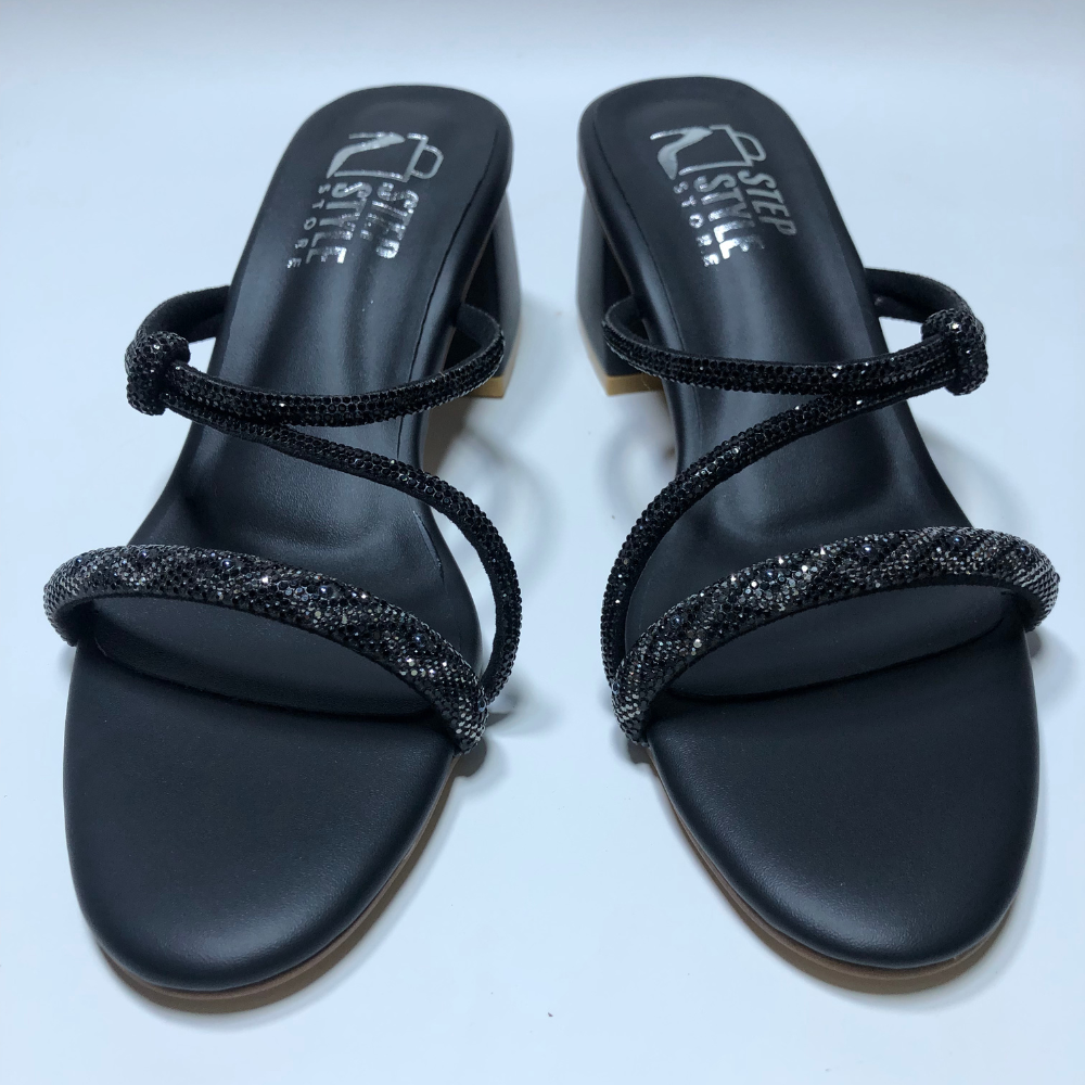 Glam Crystal Strap Heels – Black & Rose Gold - Image 4