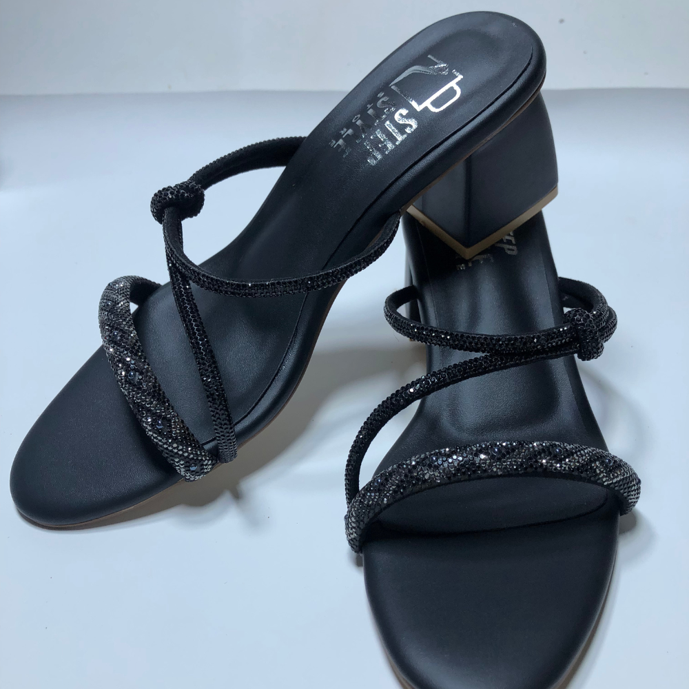 Glam Crystal Strap Heels – Black & Rose Gold - Image 5