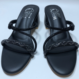 Glam Crystal Strap Heels – Black & Rose Gold