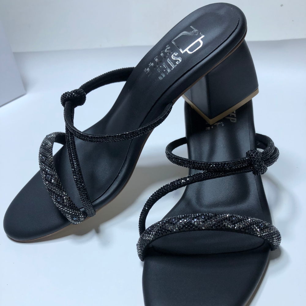 Glam Crystal Strap Heels – Black & Rose Gold - Image 7