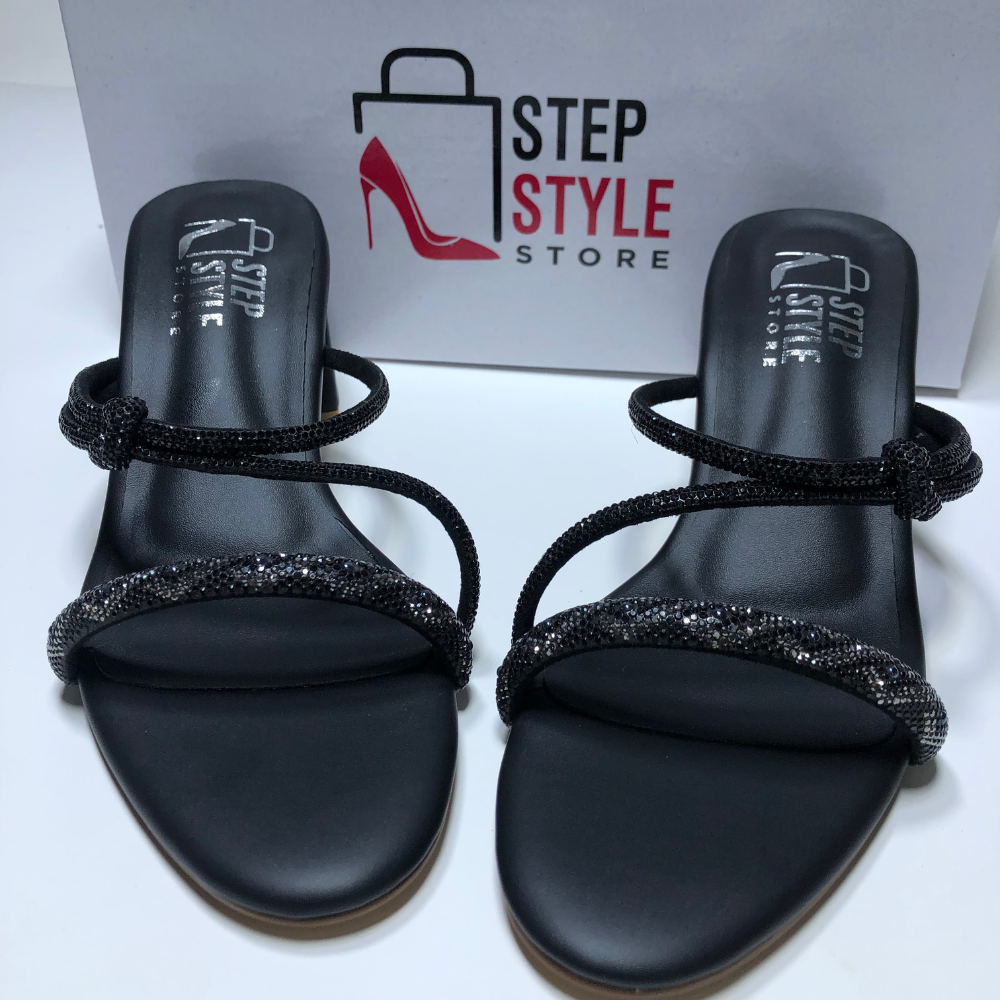 Glam Crystal Strap Heels – Black & Rose Gold - Image 9