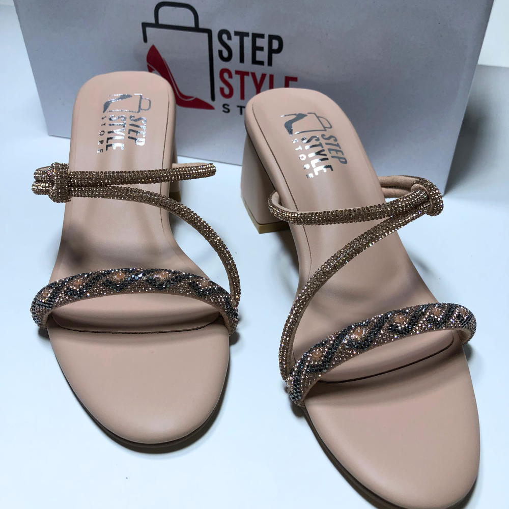 Glam Crystal Strap Heels – Black & Rose Gold - Image 10